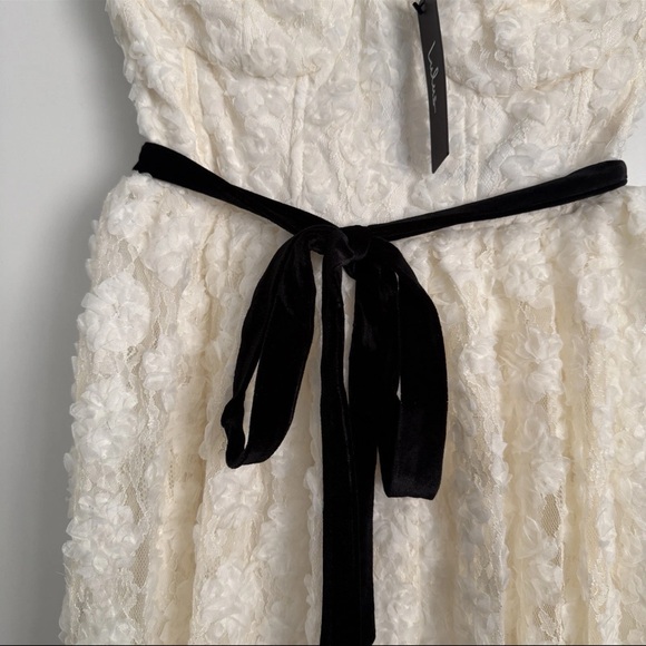 Lulu's Ivory 3D Floral Lace Strapless Midi Dress Formal Prom Wedding Party Gown - Picture 9 of 16